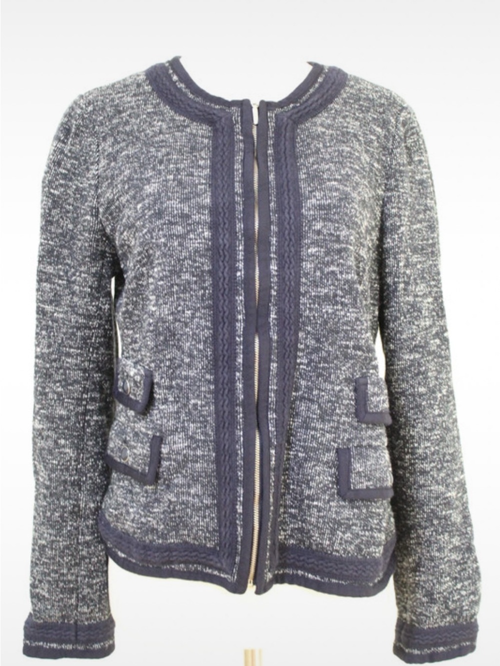 Tweed Navy & White Knit Zip-Front Jacket